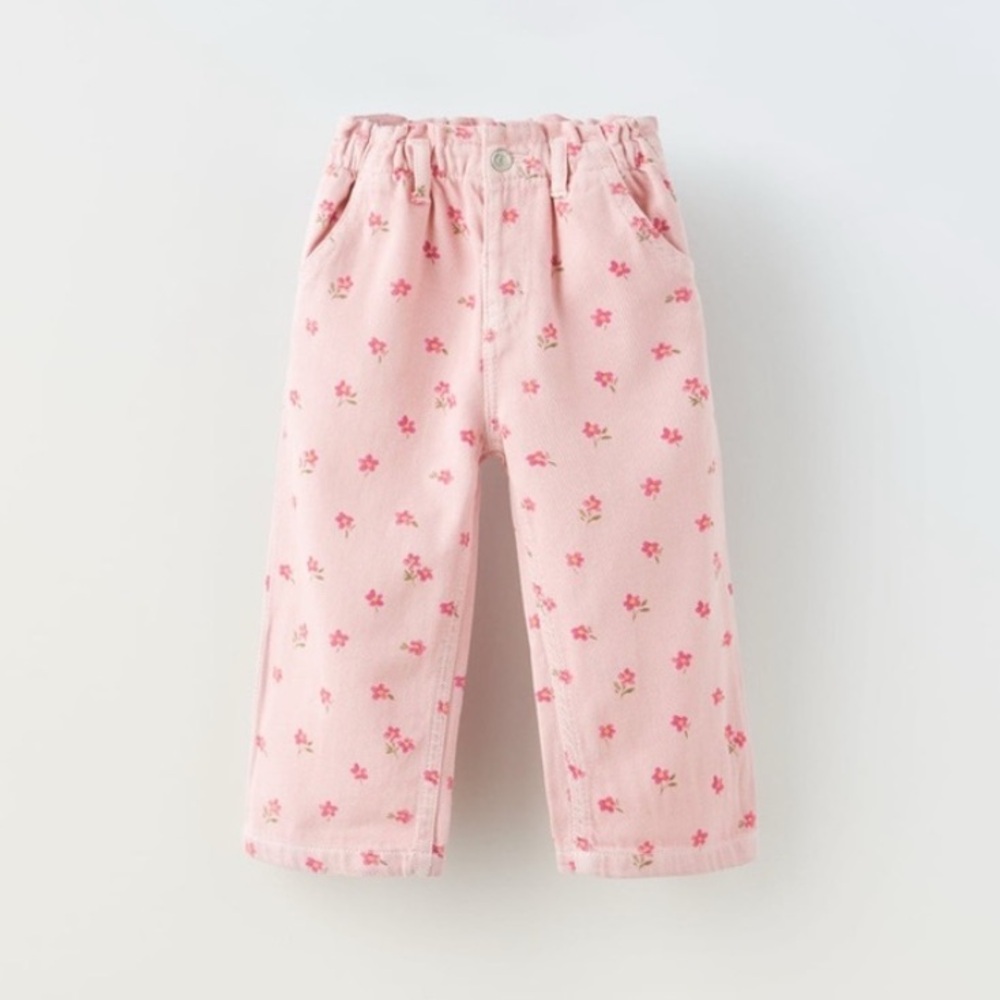 Zara pink floral jeans denim sz 2/3